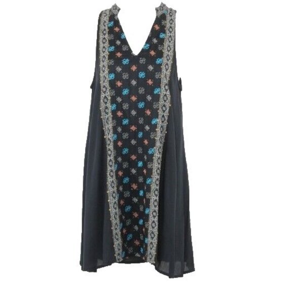 O'Neill Dress $64 Sz XS Black Aqua Multi Embroidery Stud Viscose Blend Dress - Picture 1 of 16